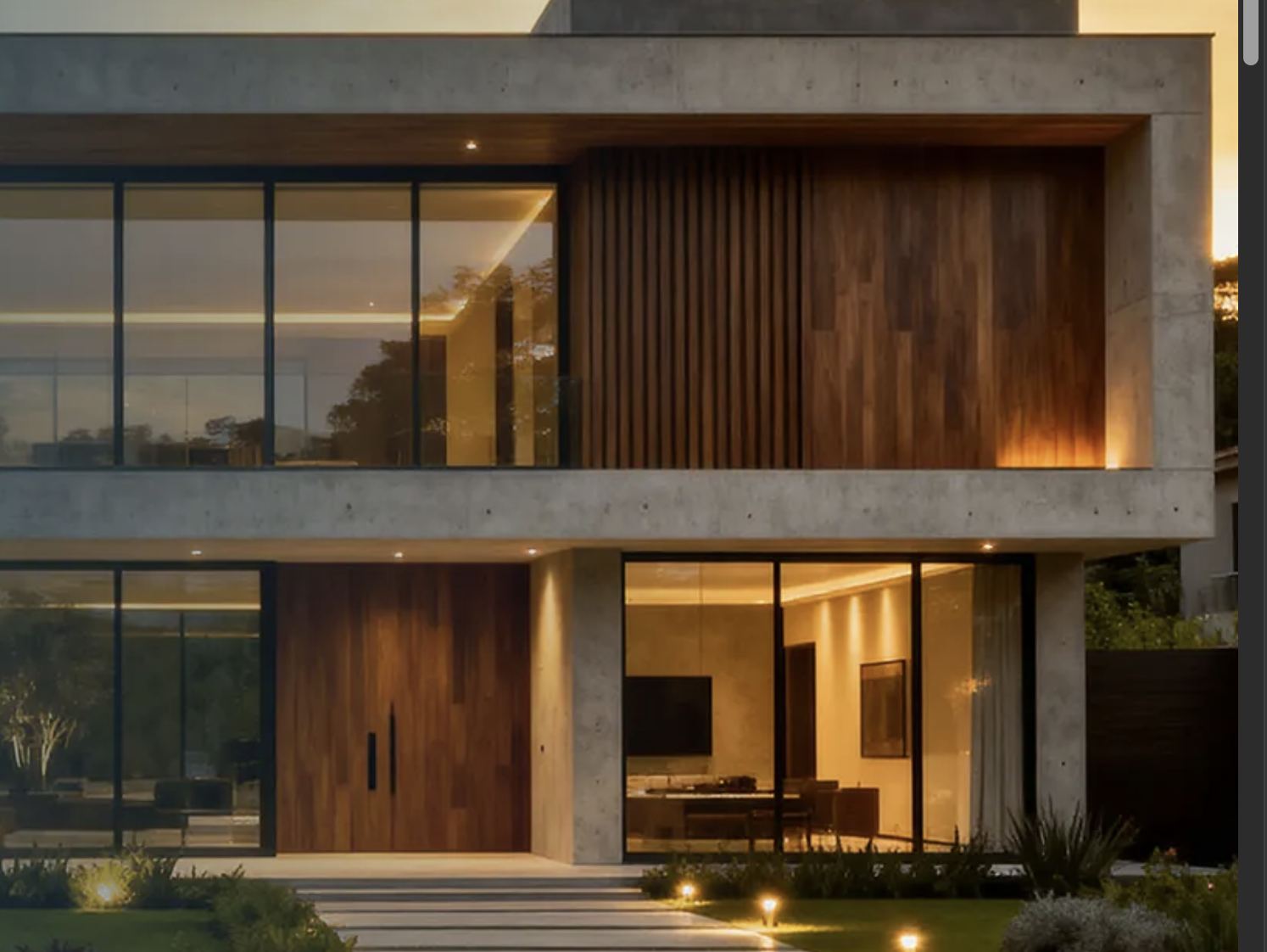 Casa contemporânea projetada pela Algraz Engenharia, com concreto aparente e revestimento em madeira