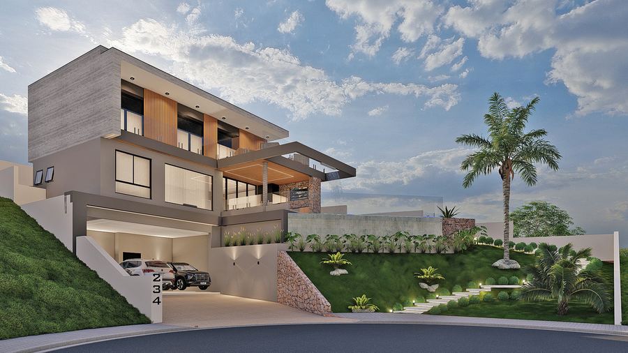Casa no Valville 2 à noite, com piscina e paisagismo, Santana de Parnaíba